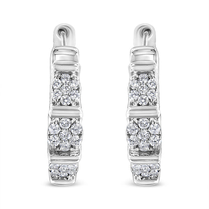 .925 Sterling Silver 1/2 Cttw Lab Grown Round Diamond Floral Cluster Hoop Earrings (F-G Color, SI1-SI2 Clarity)
