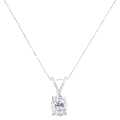 Collar con Colgante Ovalado de Diamantes Engastados en Garra de Oro Blanco de 10K con Certificado IGI, 3/8 cttw (Color I-J, Claridad I1) - Talla 18"