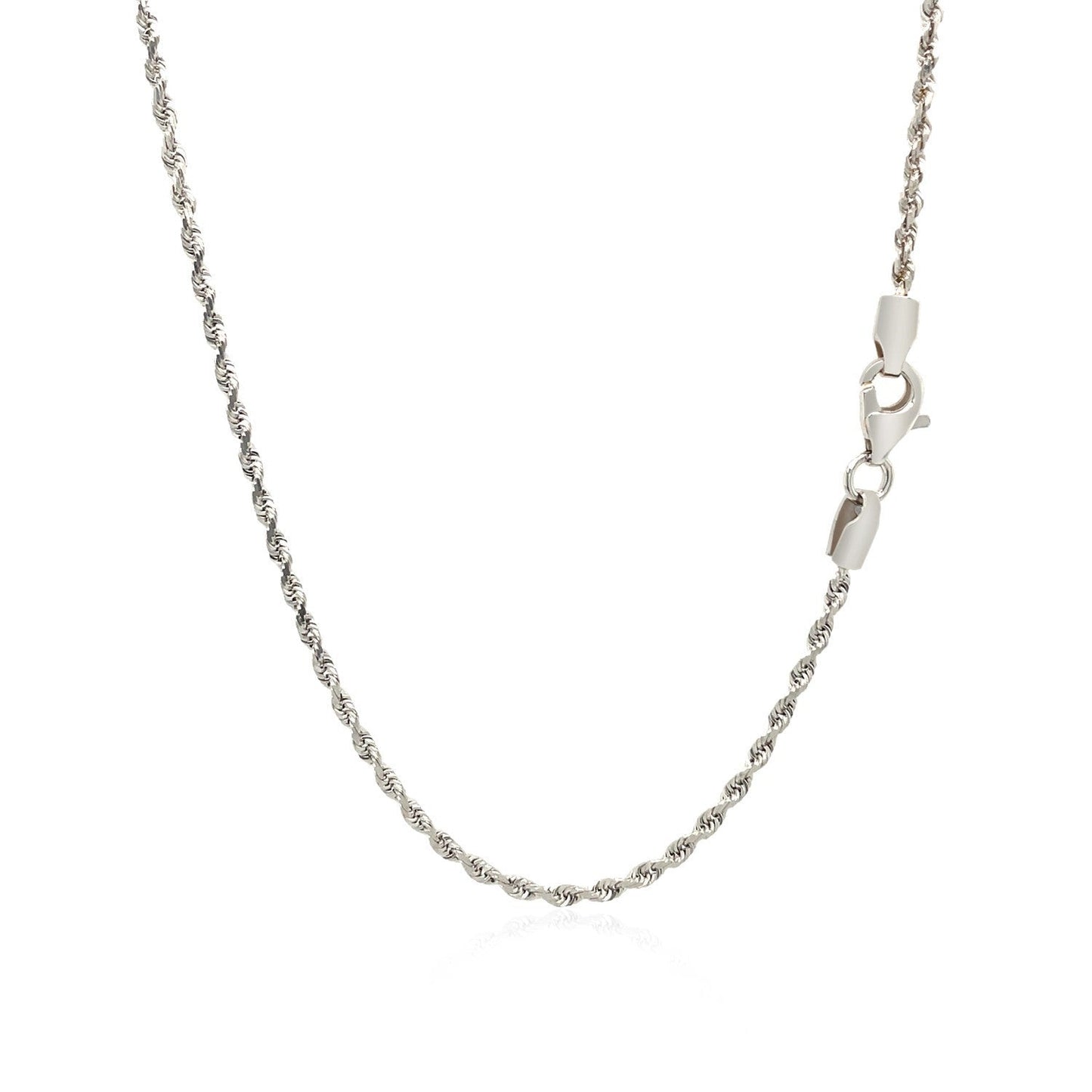 Cadena de soga de 2.0mm de oro blanco de 14k macizo con corte de diamante