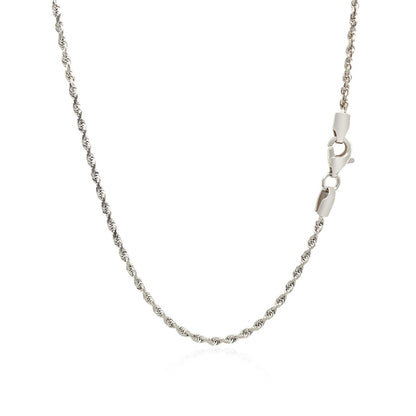Cadena de soga de 2.0mm de oro blanco de 14k macizo con corte de diamante