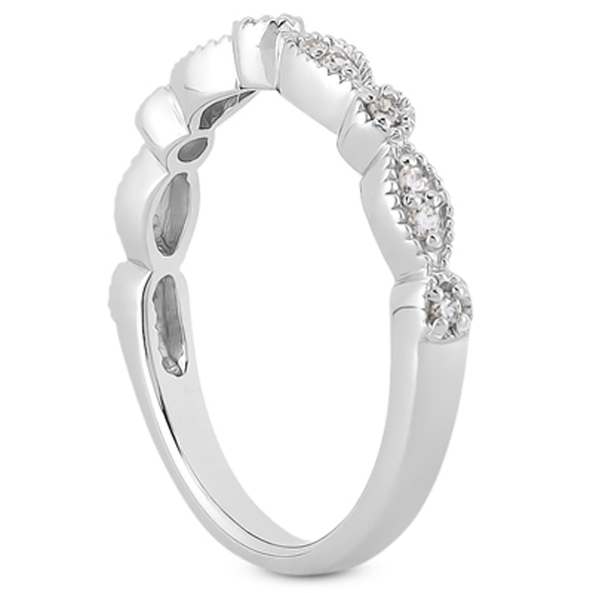 Anillo de boda de oro blanco de 14k, estilo vintage, con pavé de diamantes y filigrana milgrain