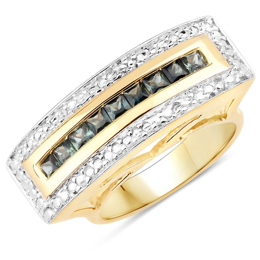 Anillo de plata de ley .925 con zafiro verde auténtico de 1,08 quilates