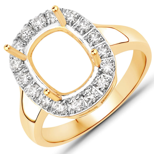 Anillo semi-engaste de oro amarillo de 14K con diamante blanco genuino de 0,51 quilates - soporta gema de talla cojín de 10x8 mm