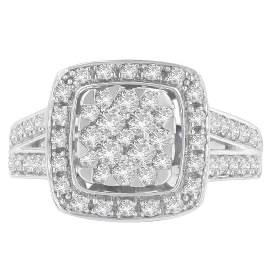 Anillo de racimo de diamantes de oro blanco de 10K (1 Cttw, color H-I, claridad SI2-I1) - Talla 6-1/2