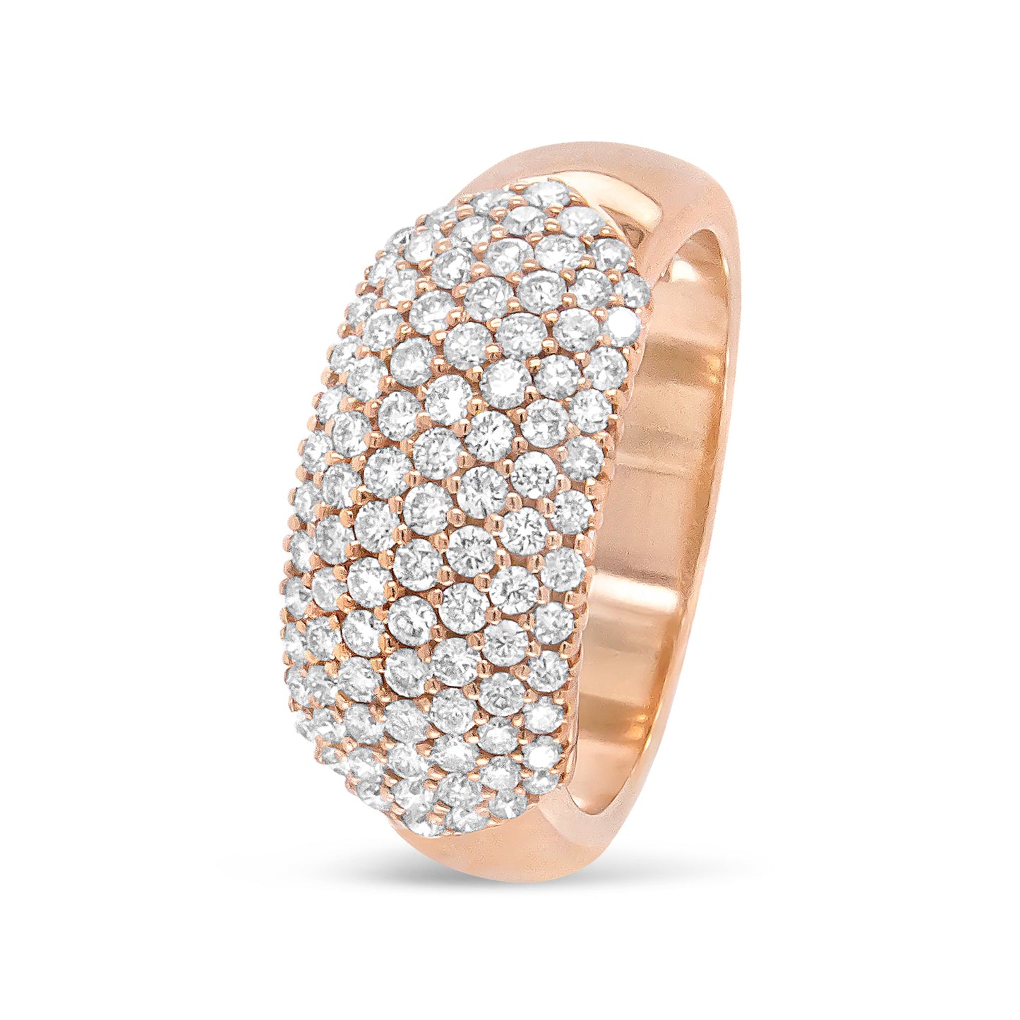 Anillo de banda con cúpula de varias filas de diamantes de 1,00 Cttw en oro rosa de 18K (Color F-G, Claridad VS1-VS2) - Talla de anillo 7