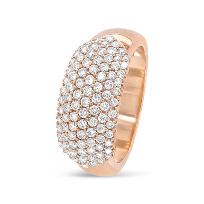 Anillo de banda con cúpula de varias filas de diamantes de 1,00 Cttw en oro rosa de 18K (Color F-G, Claridad VS1-VS2) - Talla de anillo 7
