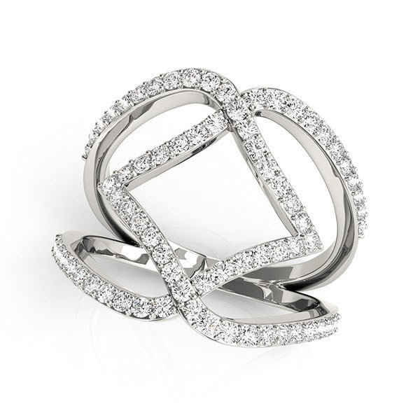 Anillo de doble banda de oro blanco de 14k con diseño entrelazado y diamantes (3/4 quilates en total)