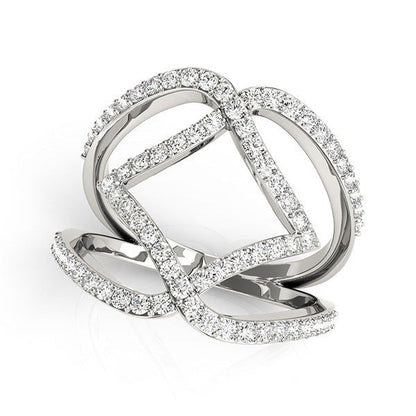 Anillo de doble banda de oro blanco de 14k con diseño entrelazado y diamantes (3/4 quilates en total)