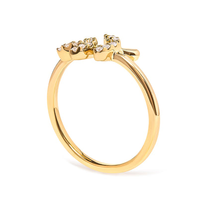 Anillo de Oro Amarillo de 10K con Hoja y Rama de Diamantes de 0,10 ct. (Color H-I, Claridad I1-I2) - Talla de Anillo 7