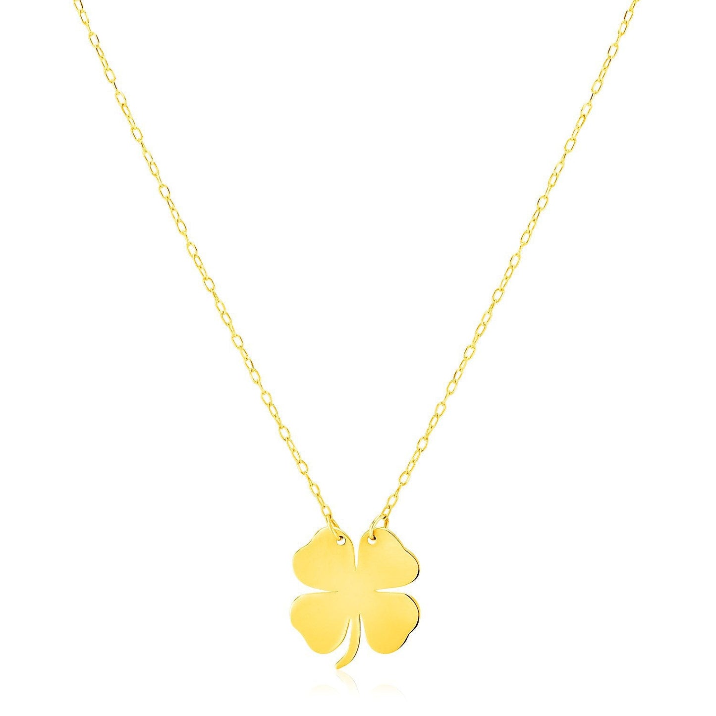 Collar de trébol de cuatro hojas de oro amarillo de 14 quilates