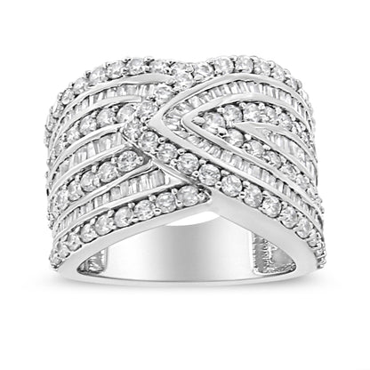 Anillo superpuesto de plata de ley .925 con múltiples hileras de diamantes de 2 3/8 Cttw (color J-K, claridad I3) - Talla de anillo 7