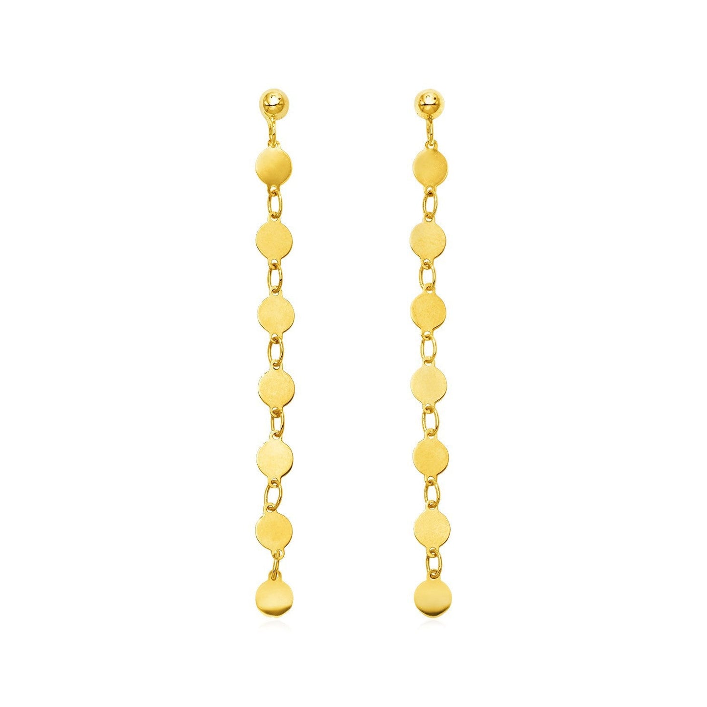 Pendientes Colgantes de Oro Amarillo de 14k con Círculos Pulidos