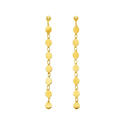 Pendientes Colgantes de Oro Amarillo de 14k con Círculos Pulidos