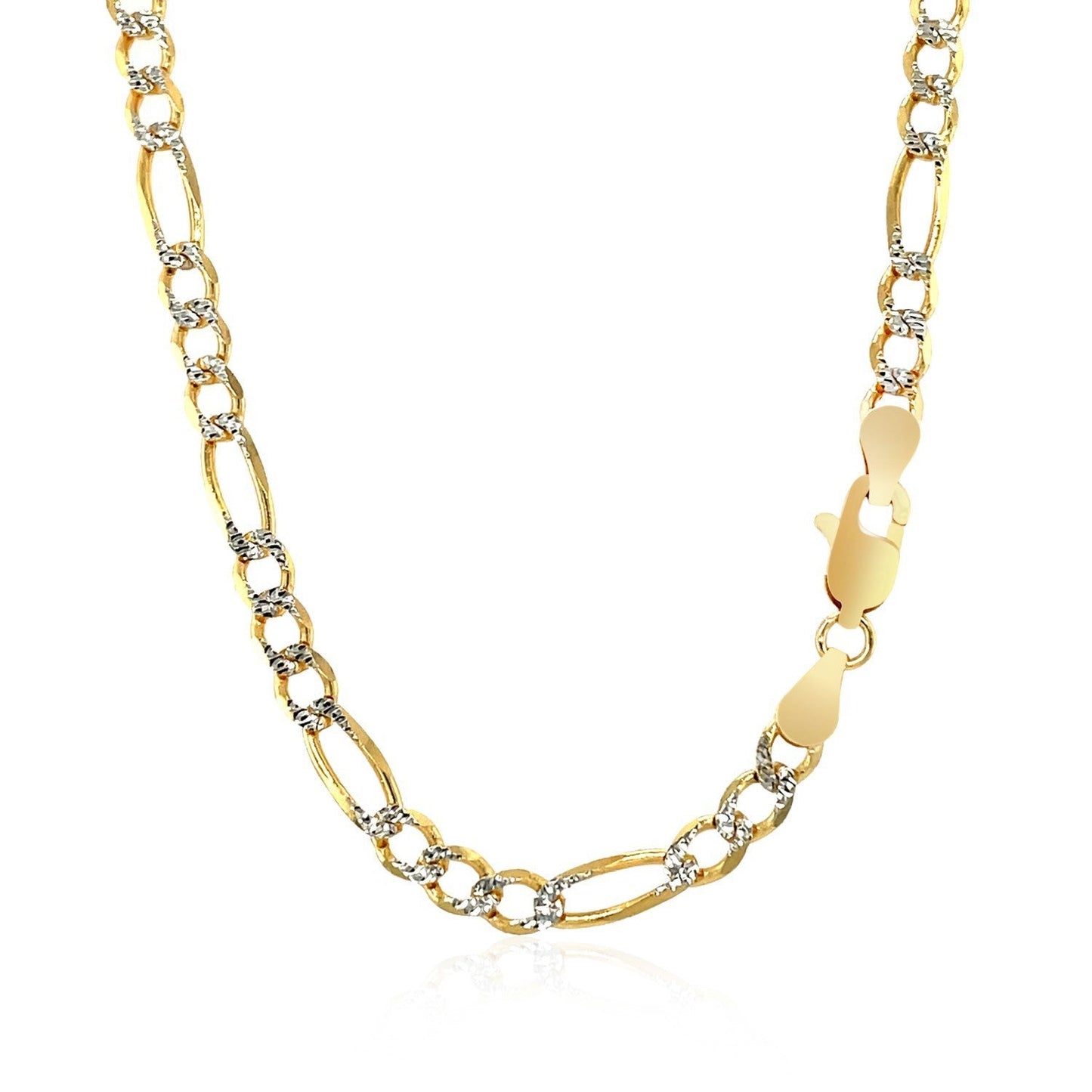 Cadena Figaro de pavé maciza de oro amarillo de 14K y 4.0 mm