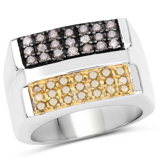 Anillo de plata esterlina .925 con diamante de champaña y diamante amarillo de 0,63 quilates