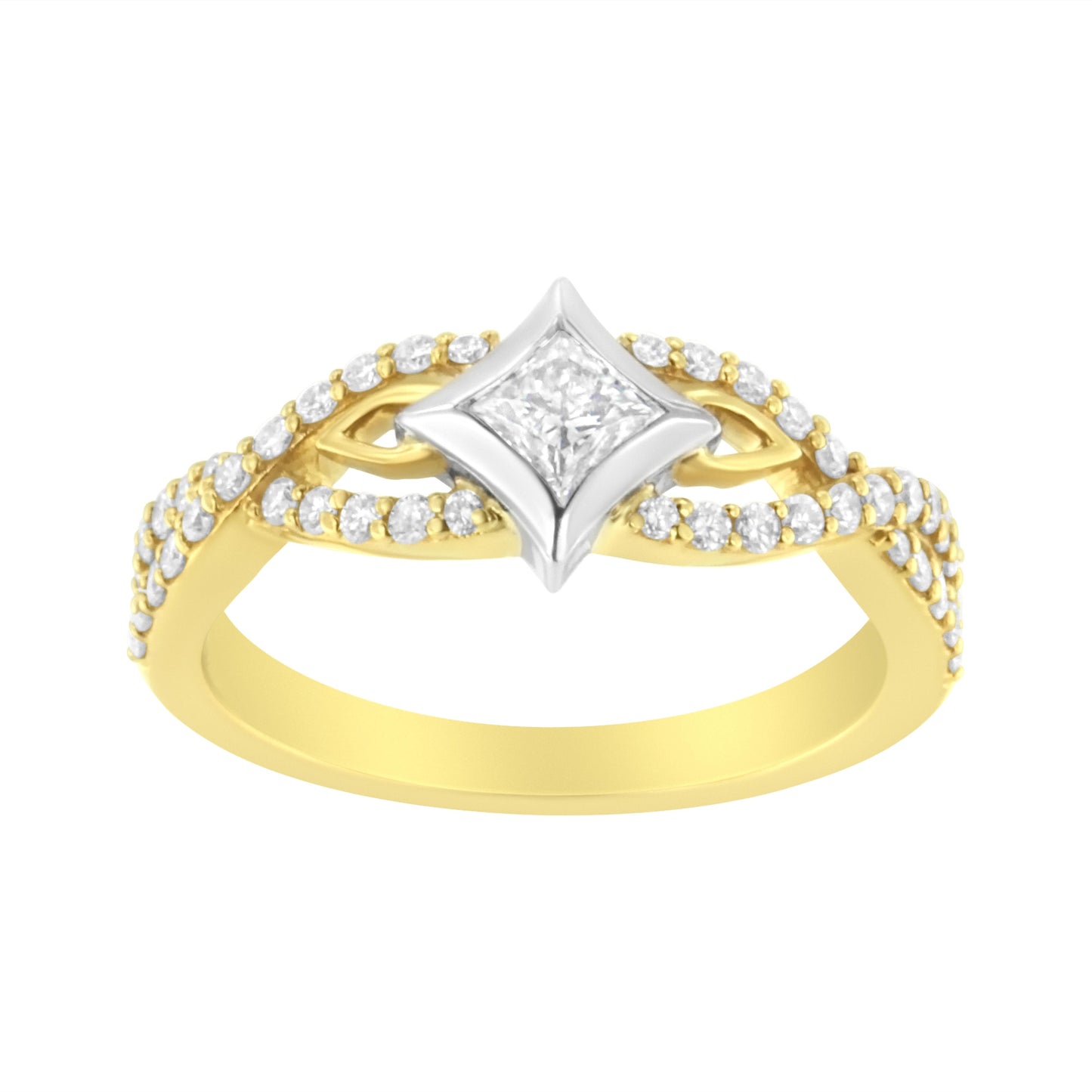 Anillo de oro de 10K bicolor con diamante de 2/3 Cttw, corte de cometa y banda retorcida (color H-I, claridad SI2-I1)