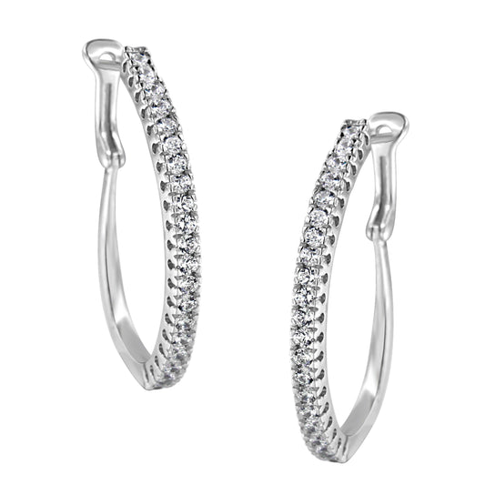 Pendientes de aro de oro blanco de 10 kt con diamantes de 1 quilate total (claridad I-J, color I2-I3)