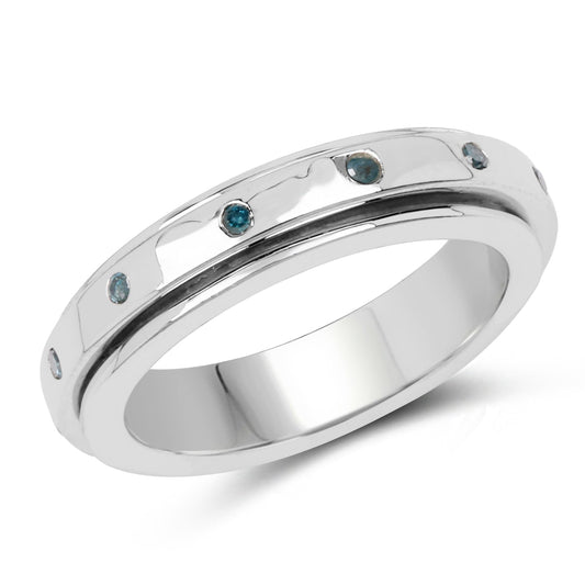 Anillo de plata de ley .925 con diamante azul auténtico de 0,14 quilates