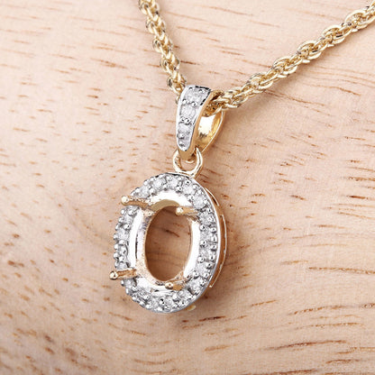 Colgante con engaste de oro amarillo de 14 quilates con diamante blanco auténtico de 0,18 quilates - para gema ovalada de 8x6mm