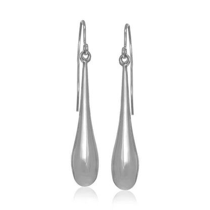 Pendientes Colgantes Largos de Oro Blanco de 14k Pulidos con Forma de Lágrima
