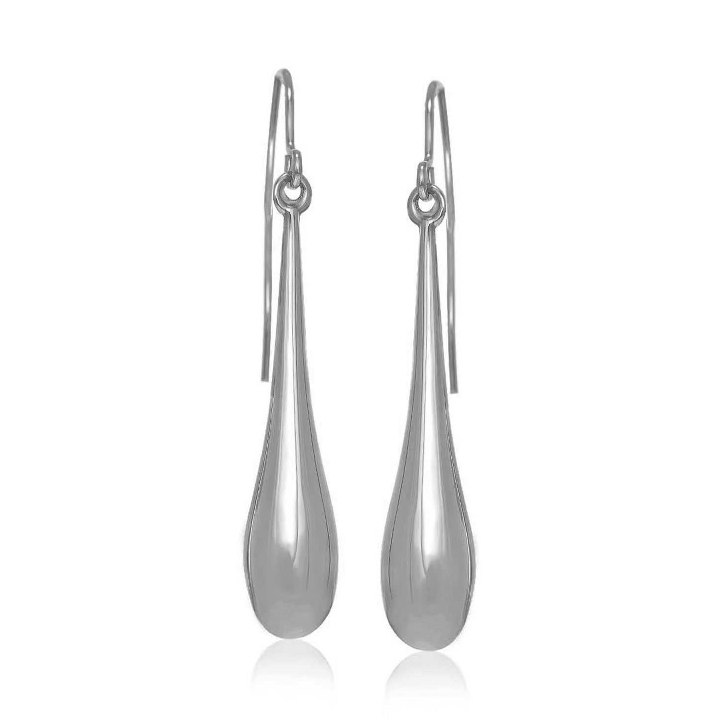 Pendientes Colgantes Largos de Oro Blanco de 14k Pulidos con Forma de Lágrima