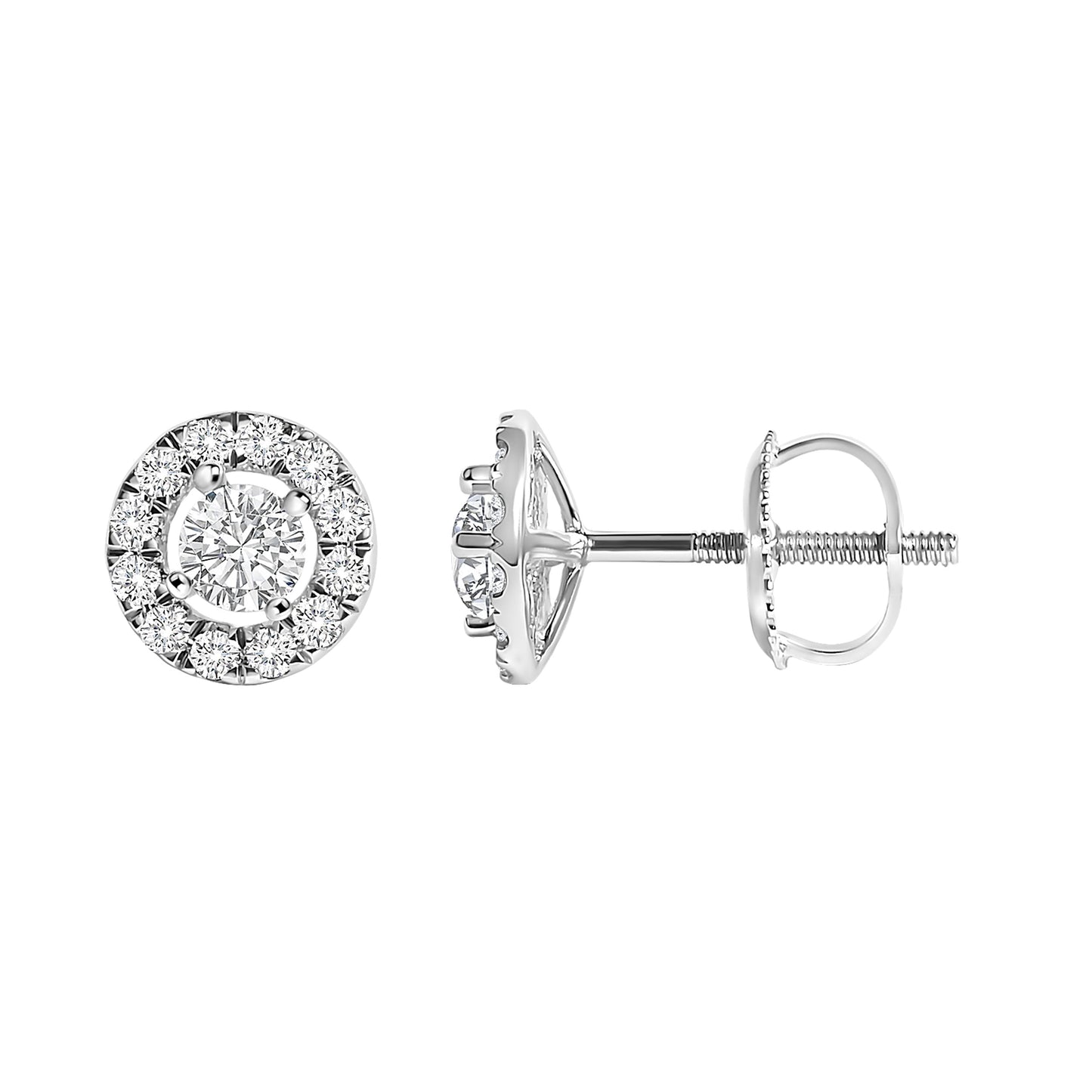 Pendientes de oro blanco de 14 quilates, con halo flotante y diamantes cultivados en laboratorio de 3/4 Cttw (color F-G, claridad VS1-VS2)