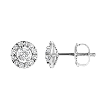 Pendientes de oro blanco de 14 quilates, con halo flotante y diamantes cultivados en laboratorio de 3/4 Cttw (color F-G, claridad VS1-VS2)