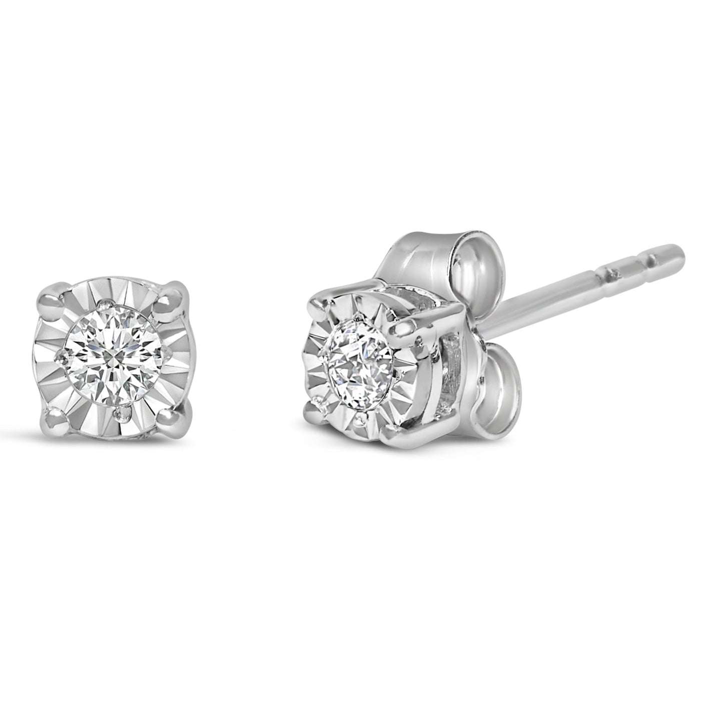 Pendientes de Plata Fina .925 con 1/10 Cttw de Diamantes Redondos Brillantes Creados en Laboratorio engastados en milagro (Color F-G, Claridad VS1-VS2)