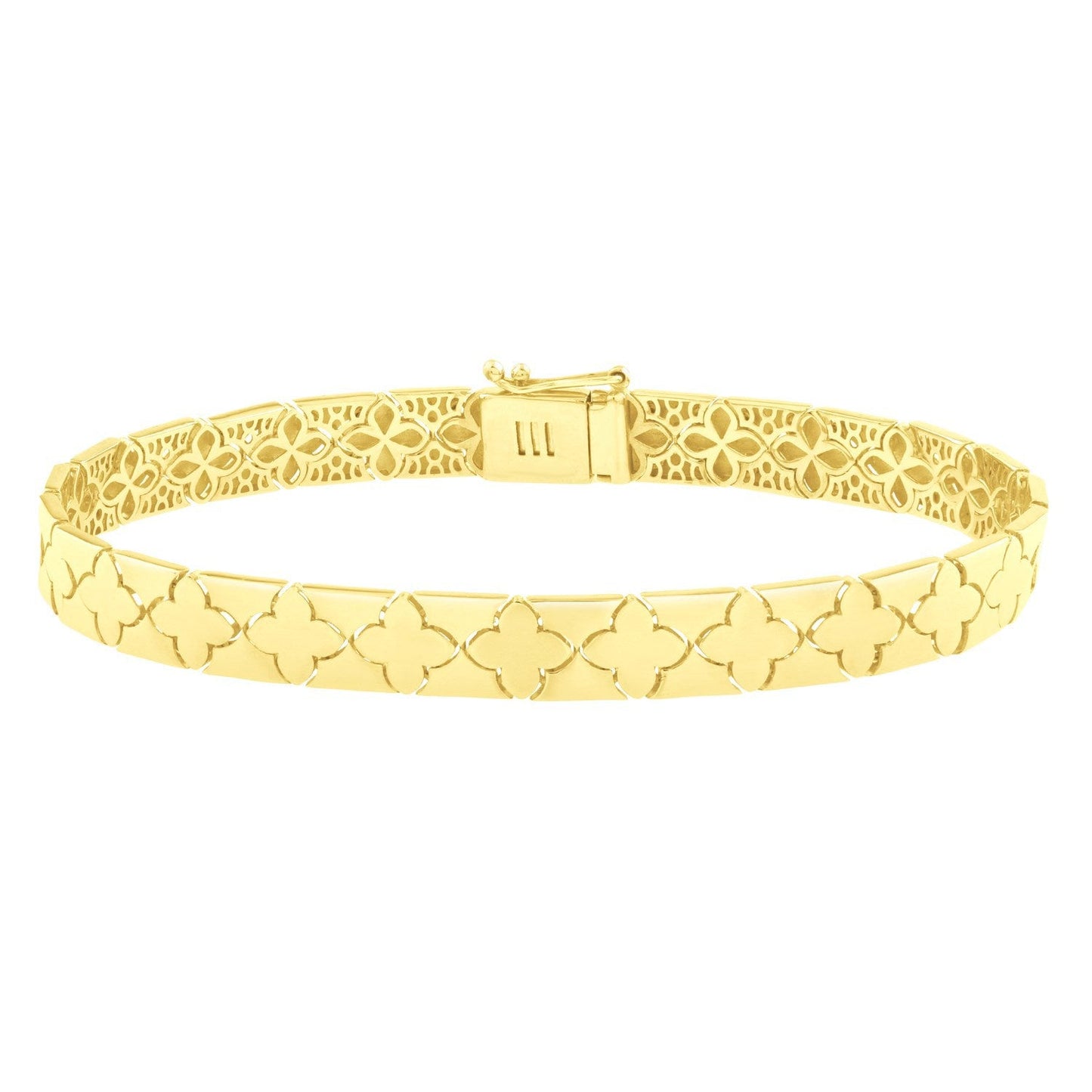 Pulsera de trébol de oro amarillo de 14k y 7 pulgadas (6.50 mm)