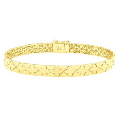 Pulsera de trébol de oro amarillo de 14k y 7 pulgadas (6.50 mm)