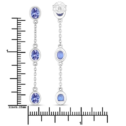 Aretes de tanzanita genuina de 1.98 quilates de plata de ley .925