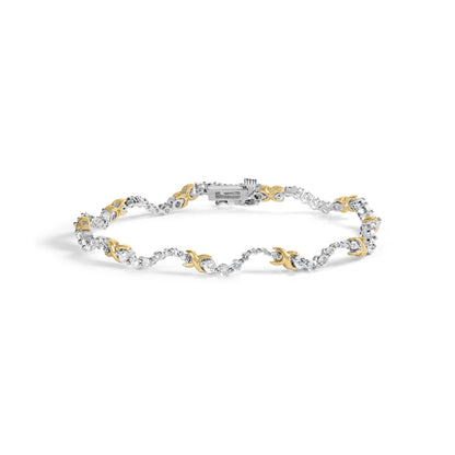 Pulsera de eslabones "X" y ondas de diamantes de 2,00 Cttw en oro bicolor de 10K (color H-I, claridad I1-I2) - 7 pulgadas