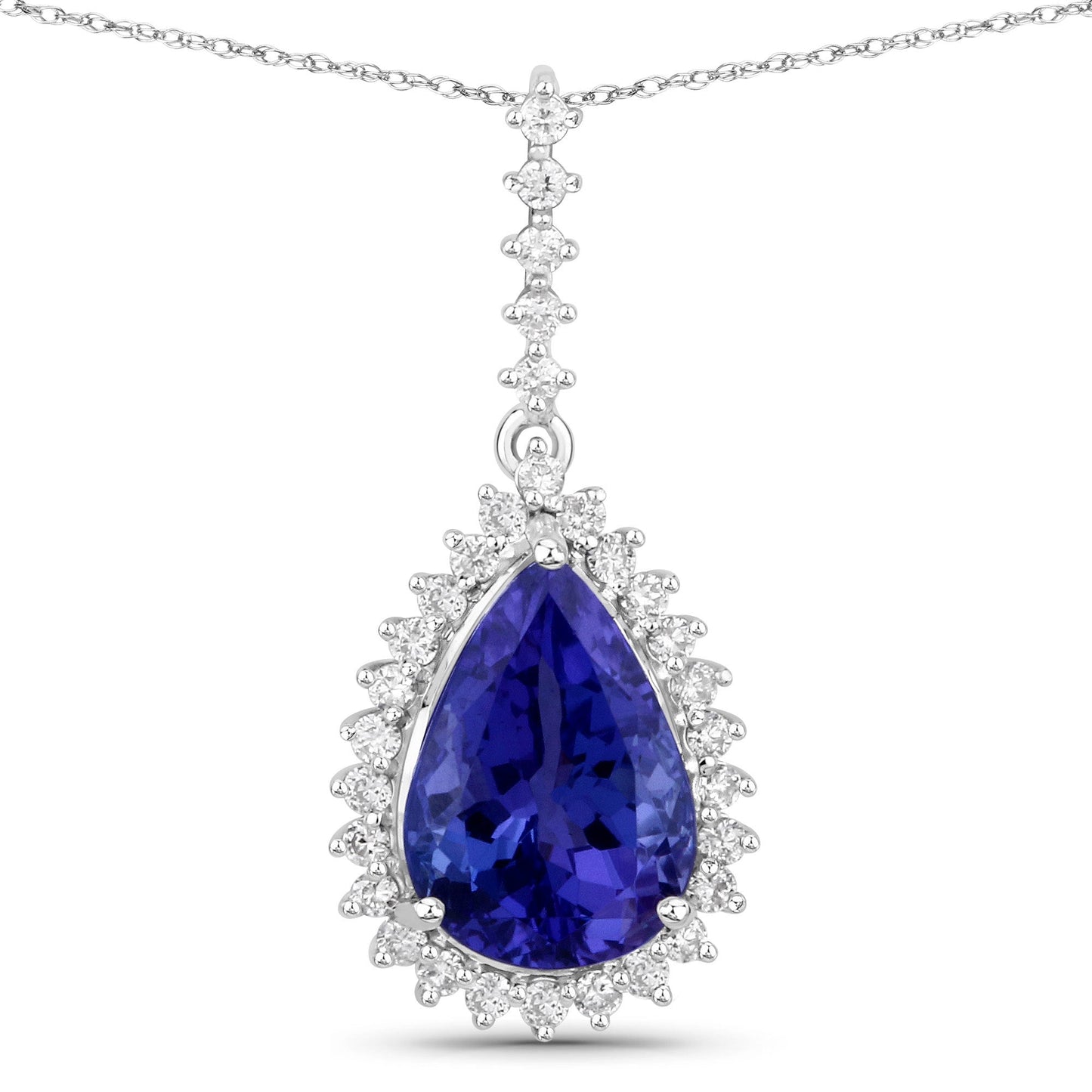 Colgante de oro blanco de 14 quilates con tanzanita genuina de 3,05 quilates y diamantes blancos