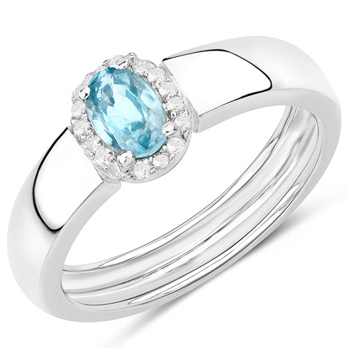 Anillo de Plata de Ley .925 con Circones Azules y Blancos Genuinos de 0.68 Quilates