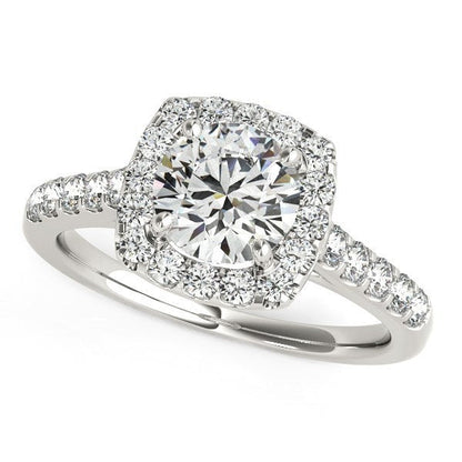 Anillo de compromiso con halo de diamantes en forma cuadrada en oro blanco de 14k (1 1/2 quilates en total)