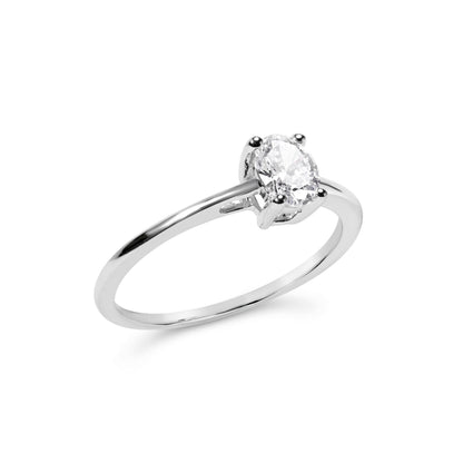Anillo de compromiso solitario de oro blanco de 14K con diamante de laboratorio ovalado de 1/2 quilate de peso total y 4 puntas (color F-G, claridad VS2-SI1) - Talla 7