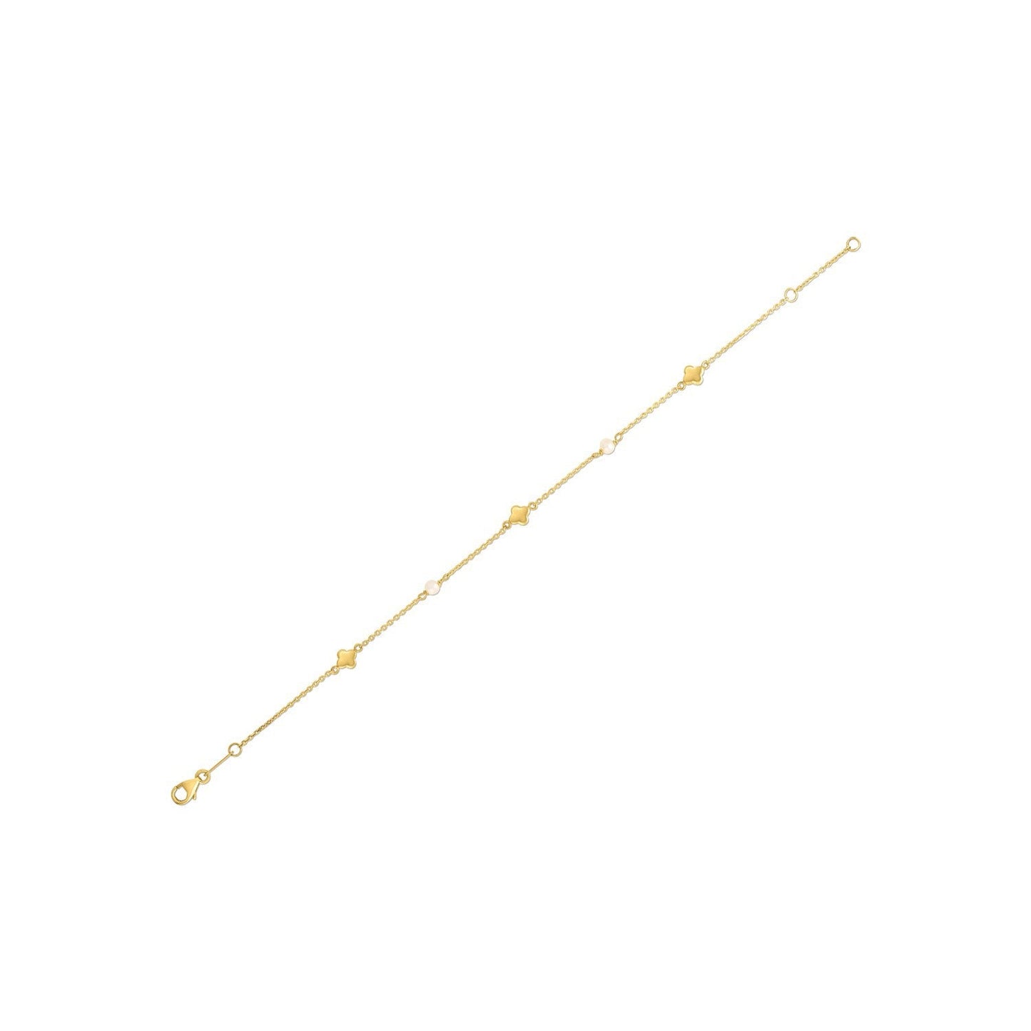 Pulsera de trébol con perlas en oro amarillo de 14k