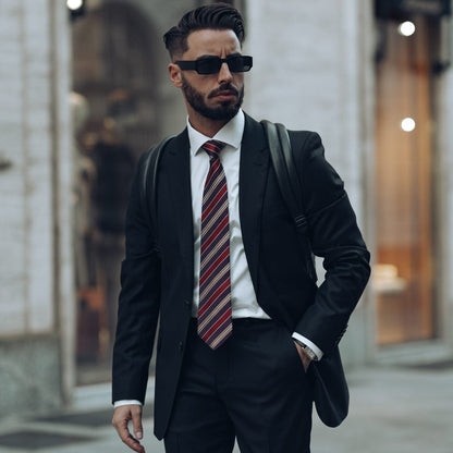 Vesuvio - Silk Jacquard Tie - Red and Burgundy - My Men's Shop