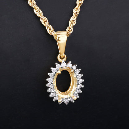 Colgante semimontado de oro amarillo de 14 quilates con diamante blanco genuino de 0,13 quilates - con gema ovalada de 8x6 mm