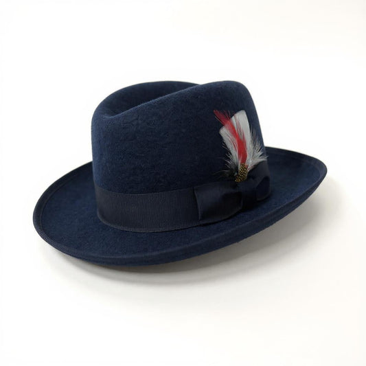Ferrecci Navy Wool Felt Homburg Godfather Hat