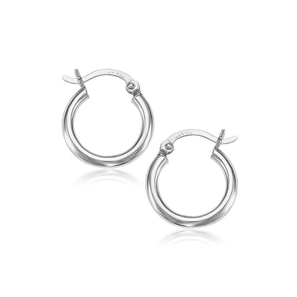 Pendientes de aro pulidos de oro blanco de 10k (15 mm)