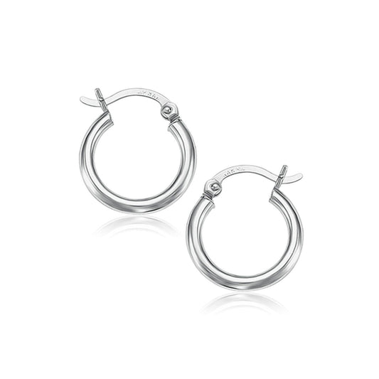 Pendientes de aro pulidos de oro blanco de 10k (15 mm)