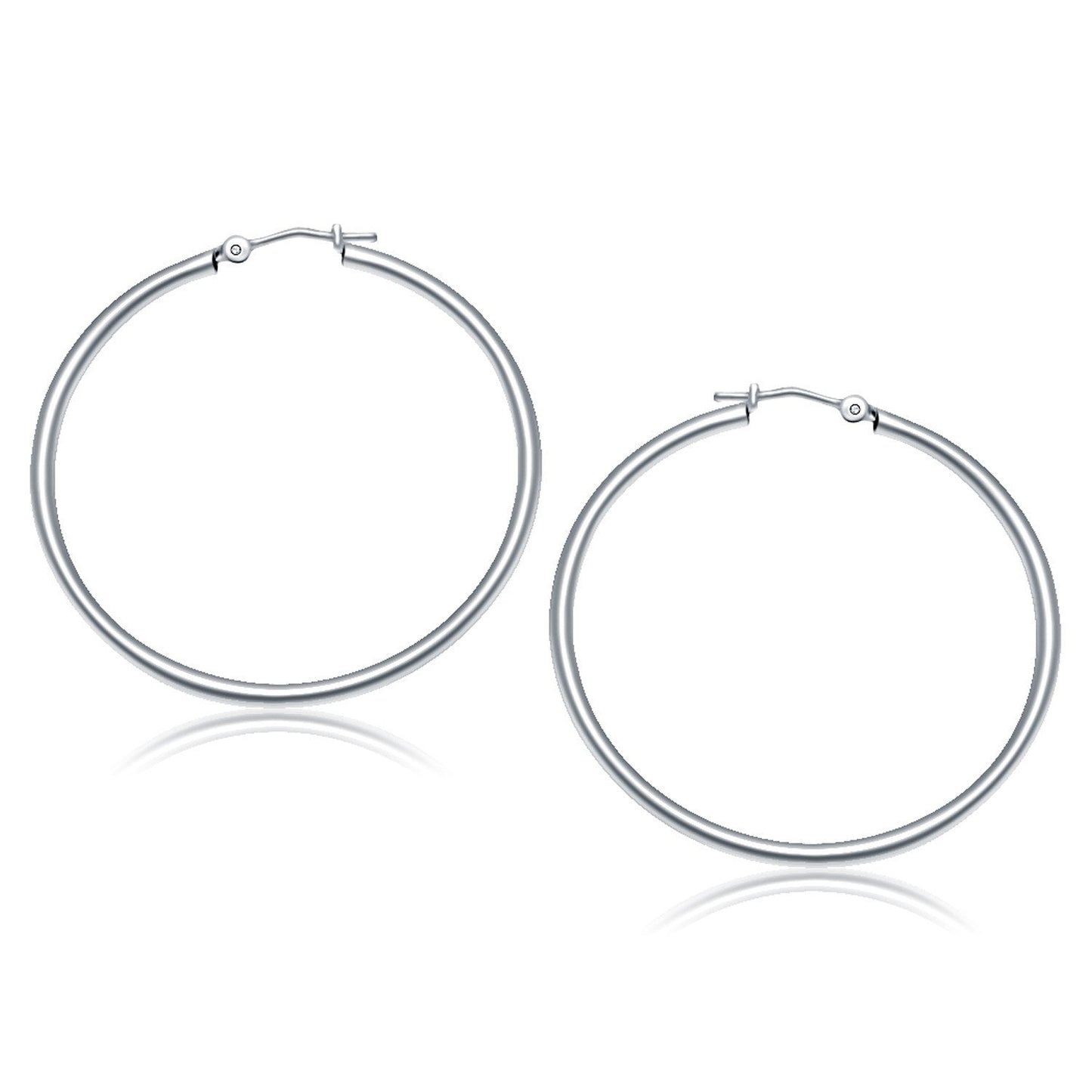 Pendientes de aro pulidos de oro blanco de 10k (40 mm)