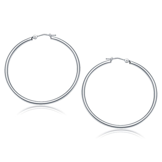 Pendientes de aro pulidos de oro blanco de 10k (40 mm)