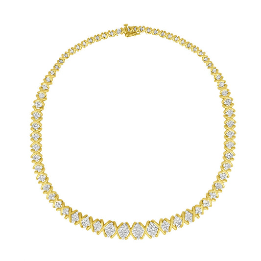 Collar tipo Riviera de oro amarillo de 10 qt con diamantes redondos brillantes de 4 quilates en total (color H-I, claridad I2-I3)