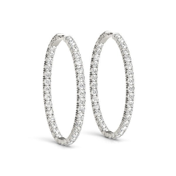 Aretes de aro ovalados de doble cara con diamantes en oro blanco de 14k (2 ct. t.w.)