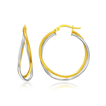 Pendientes de doble fila entrelazados en oro bicolor de 14k