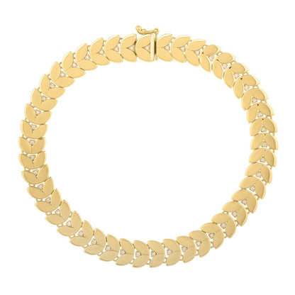 Pulsera de hojas de laurel de oro amarillo de 14k de 7 1/2 pulgadas con diamante (7.40 mm)