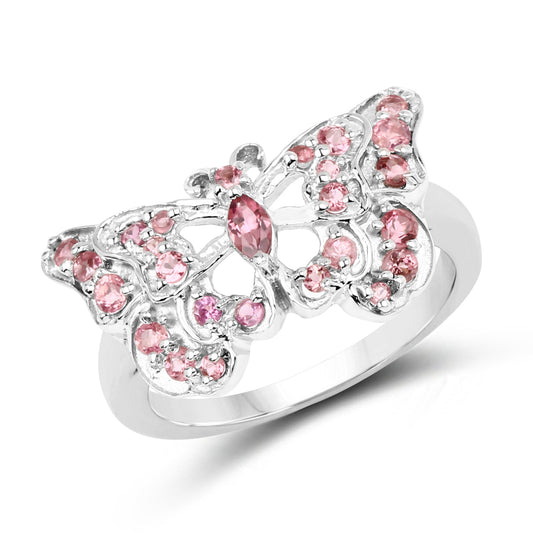 Anillo de plata de ley .925 con turmalina rosa auténtica de 0,83 quilates
