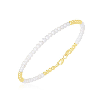 Pulsera de perlas de agua dulce Pallina de oro amarillo de 14k de alto pulido